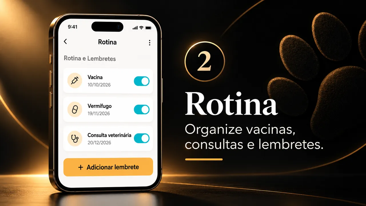 Tela de rotina com vacinas e lembretes